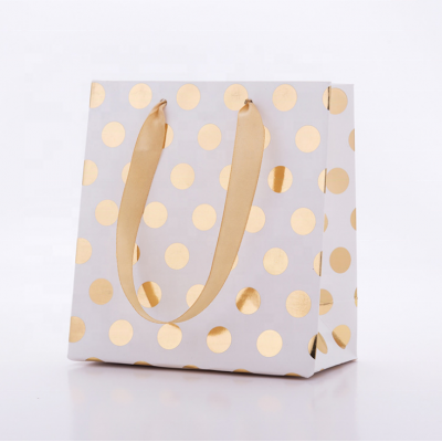 Amazon popular luxury Gold foil polka dot gift paper wine  bag with gold stamping logo