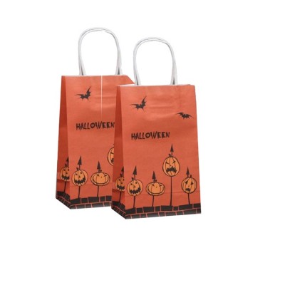 2020  factory directly offset printing pumpkin design paper shopping gift halloween bag