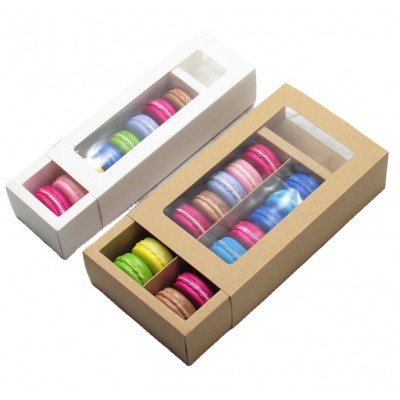 Macaron transparent PVC window-opening box Kraft paper drawer box Baked biscuit moon marcaron cake food packaging box