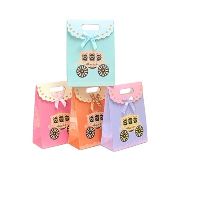 cartoon design handmade die cut handles cute small paper gift christmas bag with dot ribbon bows