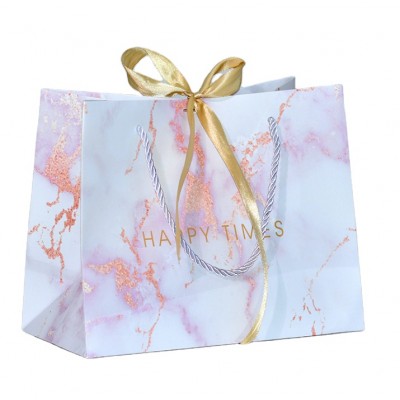 Hotsell high quality custom logo boutique Creative paper shopping package laminated pink marble gift bags